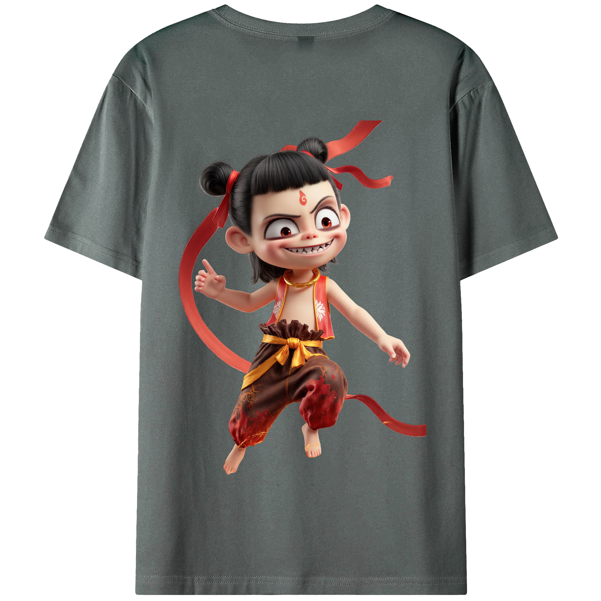 （画像用） Ne Zha 2 ナタ 魔童の大暴れ 綿100％半袖Tシャツ（背面プリント）